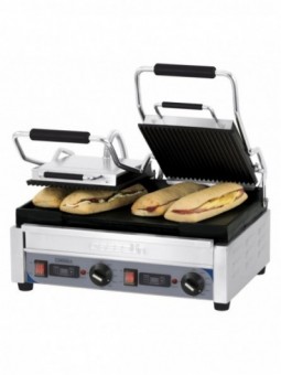 Grill Panini double Premium Rainurée - Lisse avec minuteur