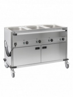 Chariot bain-marie à eau 3xGN 1/1 avec soubassement chauffant horizontal