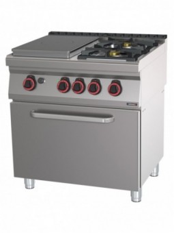 Fourneau gaz 2 feux + 1 plaque coup de feu avec four électrique GN 2/1 HP 80