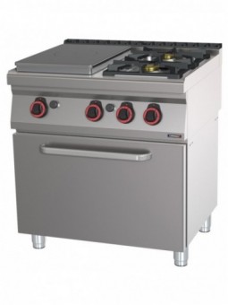 Fourneau gaz 2 feux + 1 plaque coup de feu avec four à gaz GN 1/1 80