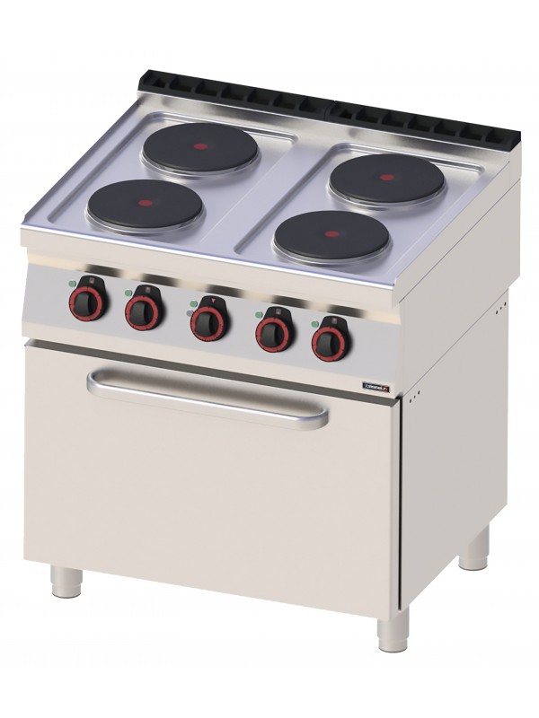 Fourneau électrique 4 feux avec four électrique ventilé GN 1/1 80