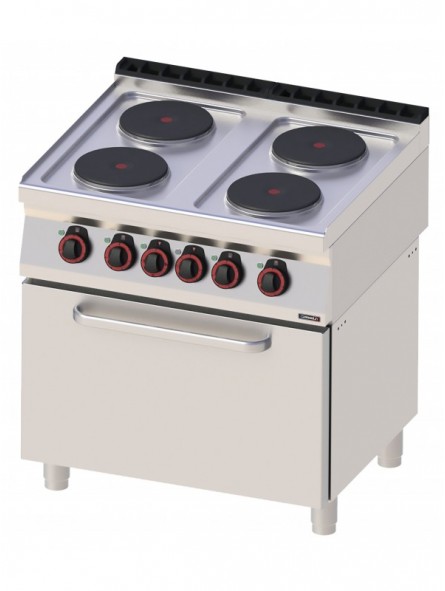 Fourneau électrique 4 feux avec four électrique statique GN 2/1 80