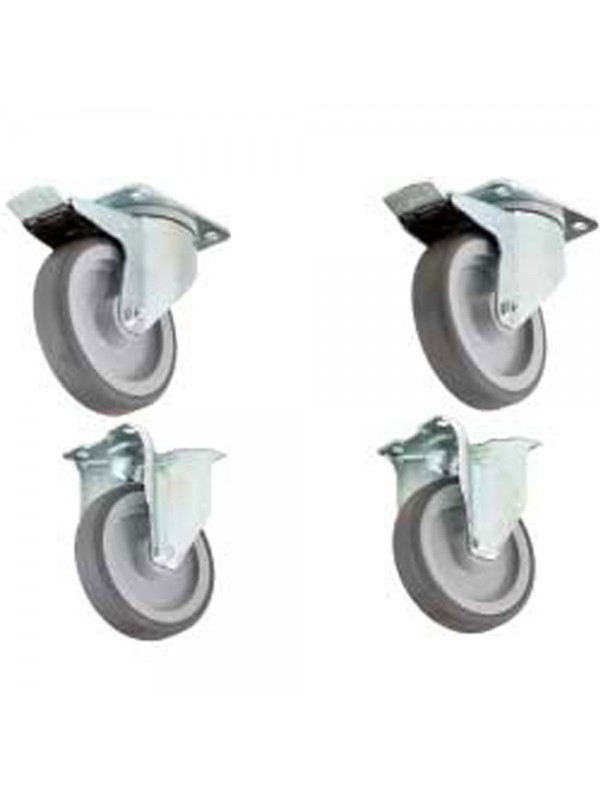 Kit of 4 wheels, 2 with brakes for support & cupboard