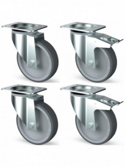 Kit of 4 stainless steel castors, swiveling, 2x brakes