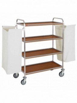 Chariot à linge inox, 4 niveaux, avec 2 sacs - chêne foncé