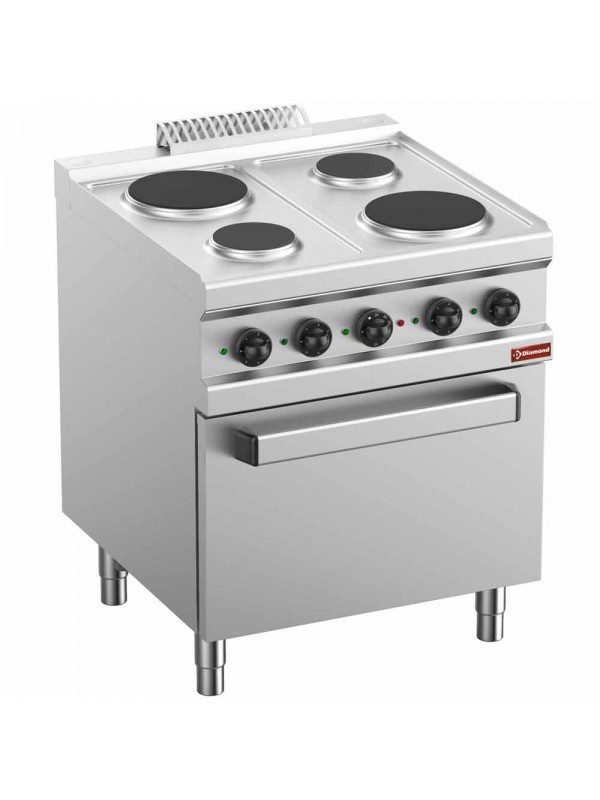 Elektrisch fornuis 4 platen, op elektrische oven GN 2/1