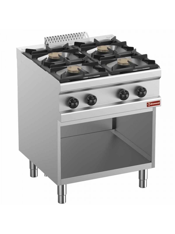 Gas range 4 burners, on open cupboard