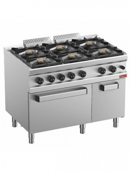 Gas range 6 burners, on gas oven GN 2/1 and cupboard