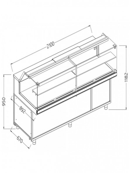 Vitrine snack chaud-sec _vitres basses, avec groupe, avec reserve