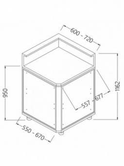 Neutral bar counter units with fitting for service top 90° (closed)