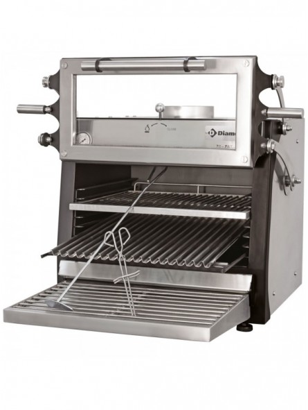 Four-BBQ  à charbon, GN 1/1 (60 Kg/h) - Porte relevable/Inox