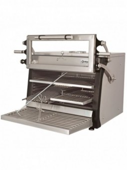 Four-BBQ  à charbon, GN 1/1+ GN2/4 (75 Kg/h) - Porte relevable/Inox