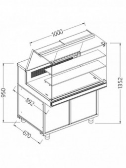 Static hot and cold snack display counters _high glass, unit at distance