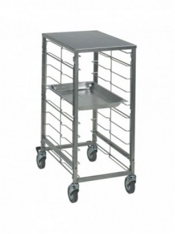 Plate trolley 7x GN 1/1, space 75 mm, with top in stainless steel