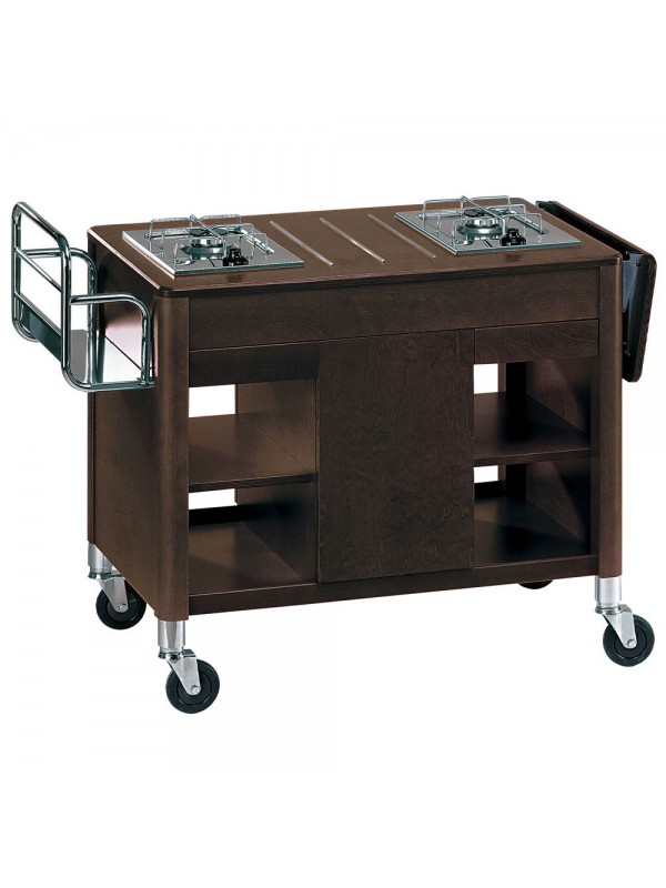 Flambée trolley, 2 gas burners, wood "Wengé"