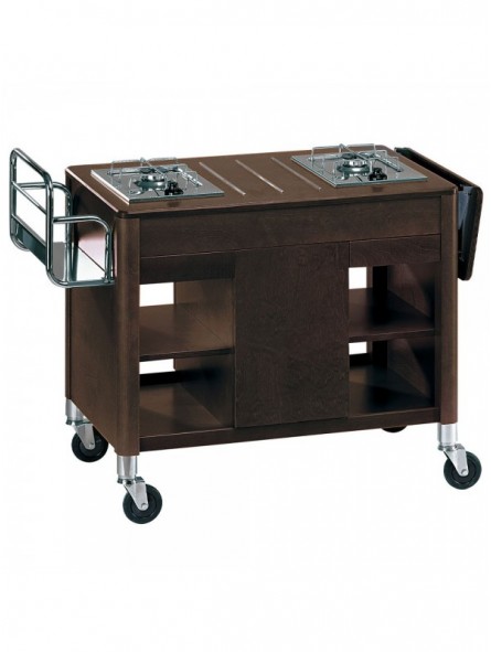 Flambée trolley, 2 gas burners, wood "Wengé"