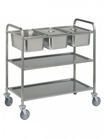 Stainless steel serving trolley, 3x GN 1/1 + 2 levels