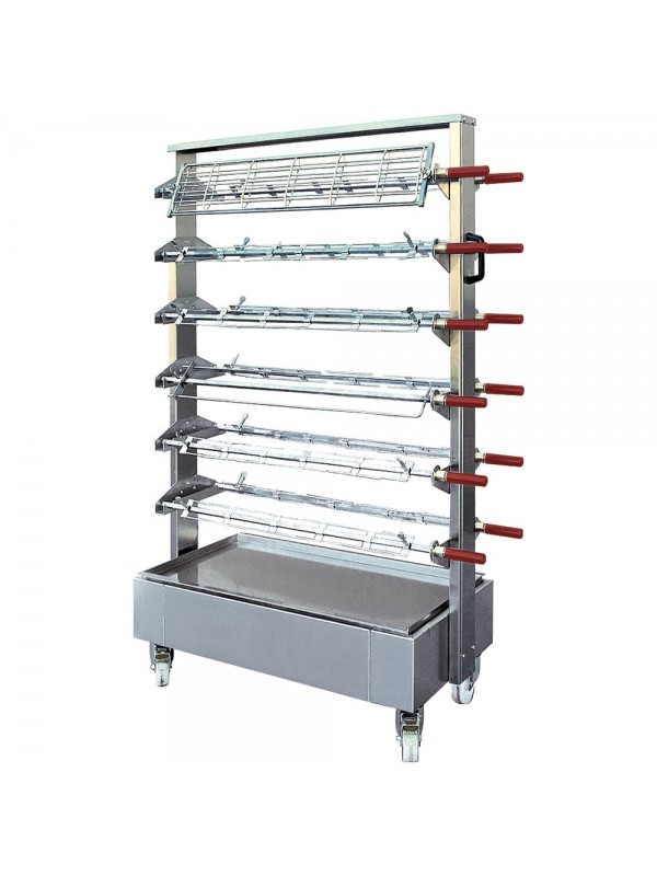 Trolley with structure for putting 12 chicken spits