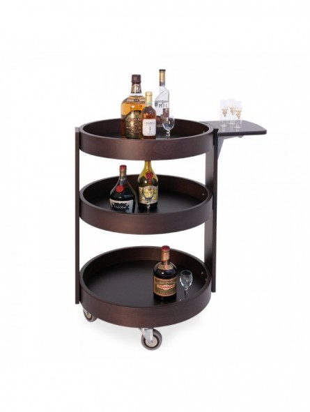 Round trolley for bottles, 3 levels wood "wengé"