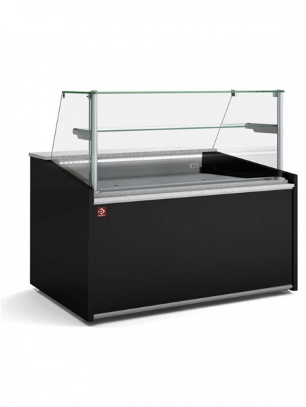 Neutral showcase counter, high glass, with neutral storage - BLACK