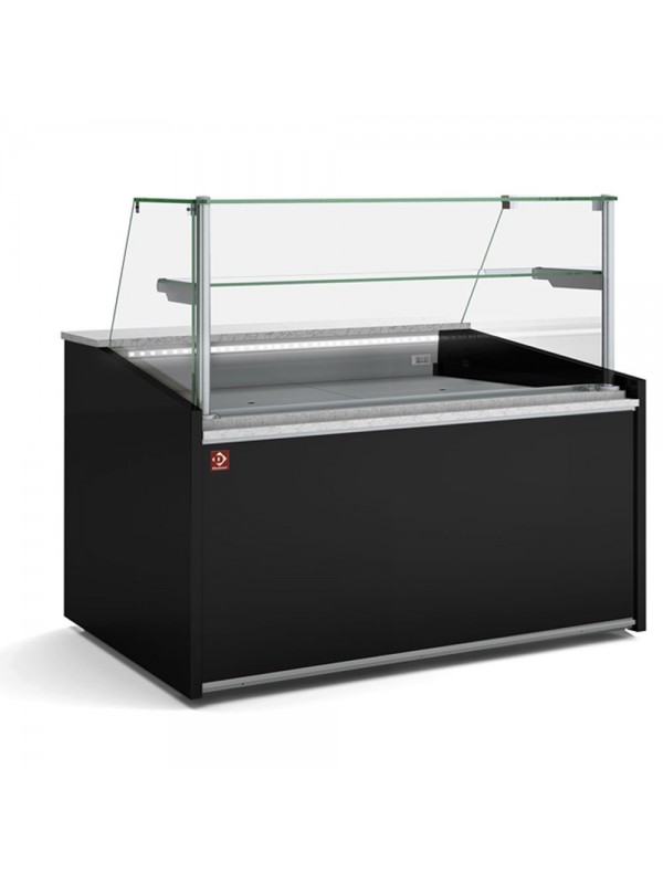 Ventilated display counter, high glass, with storage - BLACK