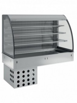 Wall with sink and open display on 3 levels (with curtain), refrigerated, ventilated, 4x GN 1/1