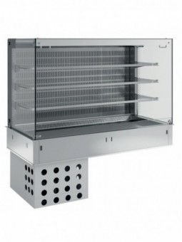 Wall with sink and open "square" display on 3 levels (with curtain), refrigerated, ventilated, 4x GN 1/1
