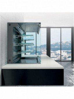 Wall with sink and open "square" display on 3 levels (with curtain), refrigerated, ventilated, 4x GN 1/1