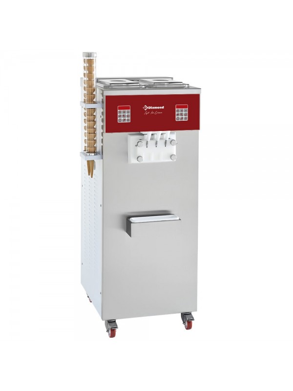 Soft ice-cream machine, 2 flavors + mixed ice-cream, 30 Kg/h, air conden.
