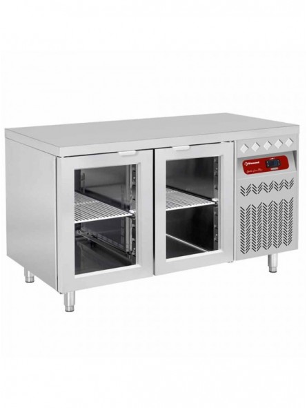 Ventilated refrigerated table, 2 glass doors GN 1/1, 260 Lit.
