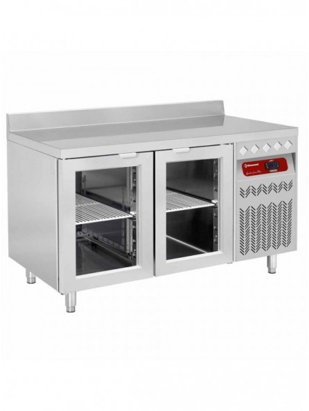 Wall ventilated refrigerated table, 2 glass doors GN 1/1, 260 liters