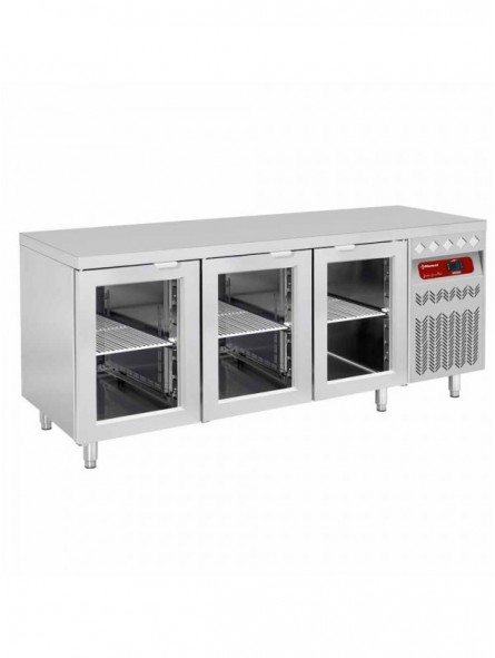 Ventilated refrigerated table, 3 glass doors GN 1/1, 405 Lit.