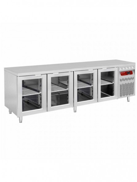 Ventilated refrigerated table, 4 glass doors GN 1/1, 550 Lit.