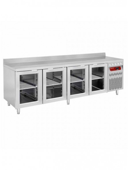Wall ventilated refrigerated table, 4 glass doors GN 1/1, 550 liters