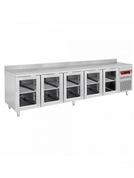Wall ventilated refrigerated table, 5 glass doors GN 1/1, 700 liters