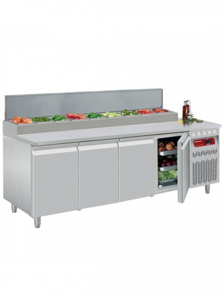 Table frigorifique ventilée, 4 portes GN 1/1, 550 Lit.& structure réfrigérée 10x GN1/6