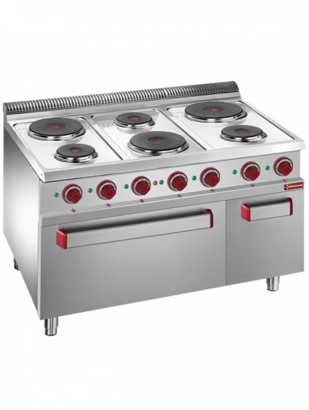 Hobs x 6, electric oven GN 2/1 and grill and neutral cupboard GN 1/1