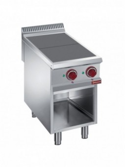 Electric stoves 2 plates aligned with the top, open cupboard