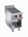 Electric stoves 2 plates aligned with the top, open cupboard