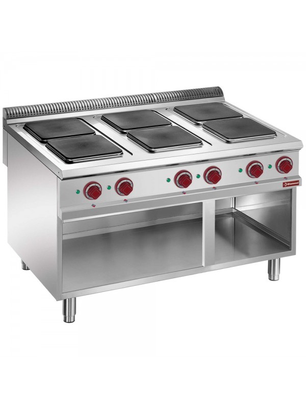 Electric stove, 6 plates on open cupboard