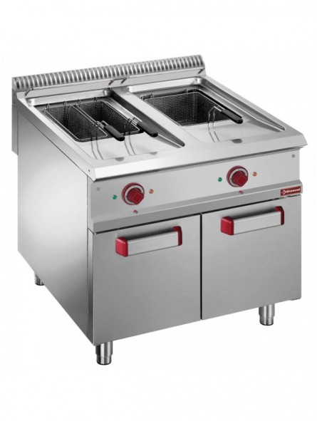 Electric fryer 2 tanks 18 liters on closed cupboard