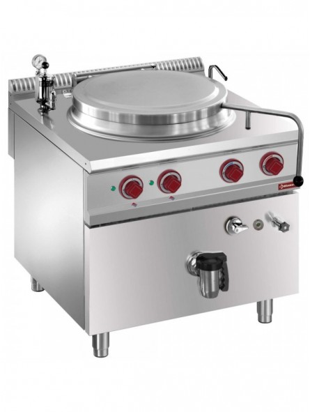Electric boiling pan, 150-liter tank, indirect heating, on cupboard