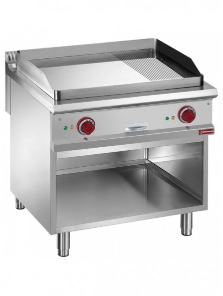 Electric fry top 2/3 smooth & 1/3 grooved, module 1/1, open cupboard