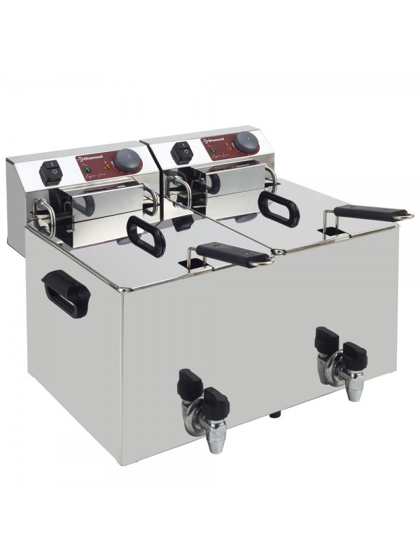 Elektrische friteuse tafelmodel 2x 10 liter + aftapkraan