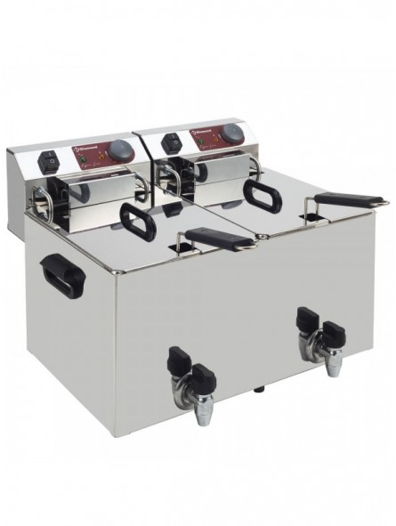 Elektrische friteuse tafelmodel 2x 10 liter + aftapkraan