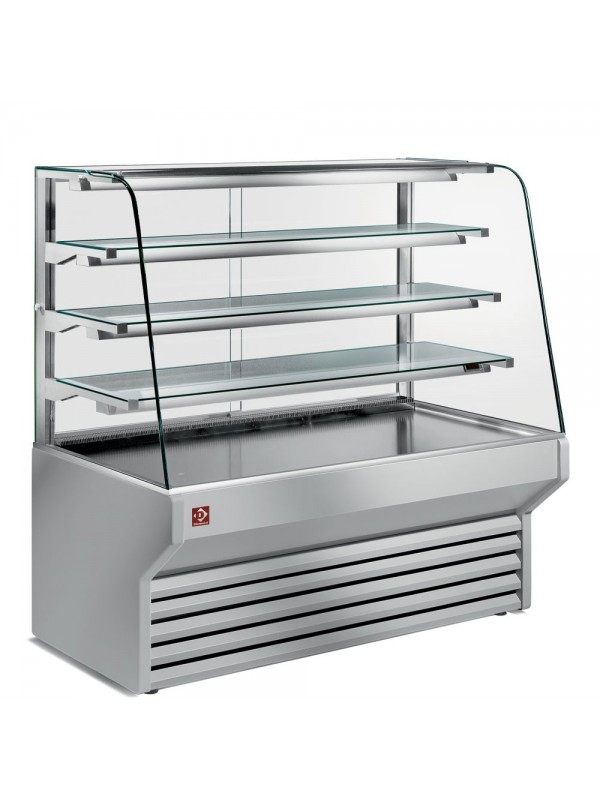 Refrigerated display counter curved window