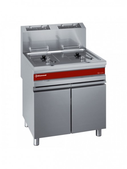 Gas fryer, two 15-liters tank on cupboard