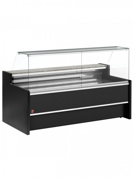 Ventilated refrigerated counter display with straight glass panel 90° with storage- BLACK