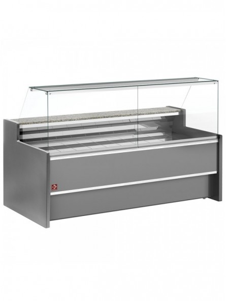 Ventilated refrigerated counter display with straight glass panel 90° with storeroom - GREY