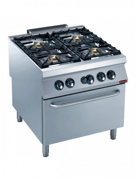 Cooker 4 burners, gas oven GN 2/1 "POWERFUL"
